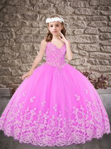 Tulle Sleeveless Girls Pageant Dresses Sweep Train and Appliques