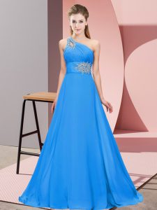 Delicate Blue One Shoulder Neckline Beading Oscars Dresses Sleeveless Lace Up