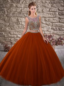 Graceful Rust Red Sleeveless Brush Train Beading Vestidos de Quinceanera