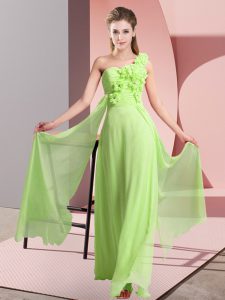 Chiffon One Shoulder Sleeveless Lace Up Hand Made Flower Dama Dress in Yellow Green