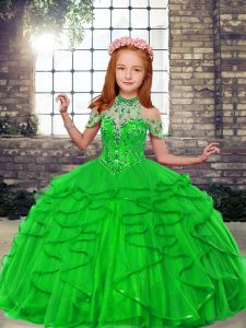 Kids Formal Wear Party and Wedding Party with Beading and Ruffles High-neck Sleeveless Lace Up