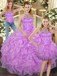 Elegant Sleeveless Lace Up Floor Length Beading and Ruffles Sweet 16 Quinceanera Dress