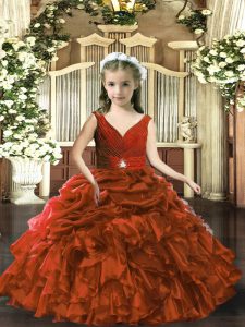 Brown Sleeveless Floor Length Beading and Ruffles and Pick Ups Backless Kids Formal Wear
