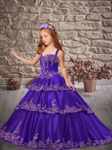 Ball Gowns Sleeveless Purple Little Girls Pageant Dress Brush Train Lace Up