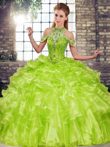 Floor Length Ball Gowns Sleeveless Olive Green Quinceanera Dresses Lace Up