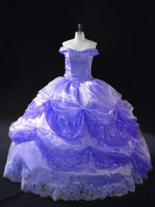 Lavender Sleeveless Beading and Pick Ups Floor Length Quince Ball Gowns