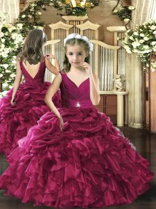 High Quality Sleeveless Beading and Ruffles and Pick Ups Backless Little Girls Pageant Gowns
