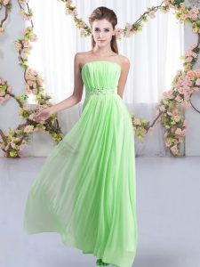 Exceptional Lace Up Strapless Beading Wedding Party Dress Chiffon Sleeveless Sweep Train