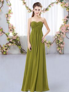 Chiffon Sweetheart Sleeveless Zipper Ruching Bridesmaid Dress in Olive Green