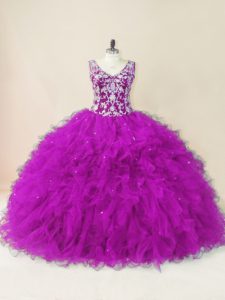 Sleeveless Backless Floor Length Beading Quinceanera Gown
