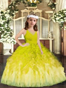 Discount Olive Green Little Girl Pageant Gowns Party and Sweet 16 and Wedding Party with Ruffles V-neck Sleeveless Zipper