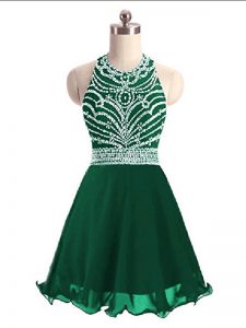 Fantastic Mini Length Green Homecoming Dress Halter Top Sleeveless Lace Up