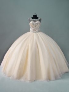 Customized Floor Length Champagne Quinceanera Gown Scoop Sleeveless Zipper