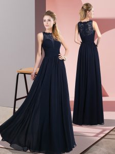 Chiffon Scoop Sleeveless Zipper Lace Prom Dresses in Navy Blue