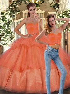 Adorable Ruffled Layers Sweet 16 Dress Orange Lace Up Sleeveless Floor Length
