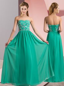 Lovely Sweetheart Sleeveless Floor Length Beading Turquoise Chiffon