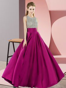 Empire Prom Dresses Fuchsia Scoop Elastic Woven Satin Sleeveless Floor Length Backless