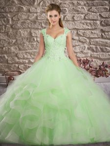 Sleeveless Brush Train Lace and Ruffles Vestidos de Quinceanera