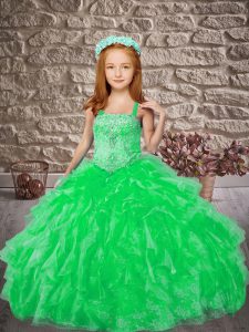Organza and Lace Sleeveless Kids Pageant Dress Brush Train and Beading and Ruffles