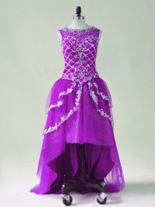 Purple Scoop Zipper Beading and Appliques Prom Dresses Sleeveless