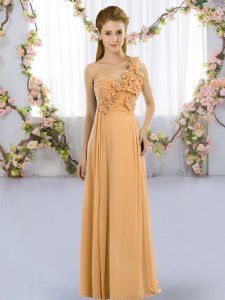 Fantastic Orange Lace Up One Shoulder Hand Made Flower Wedding Guest Dresses Chiffon Sleeveless