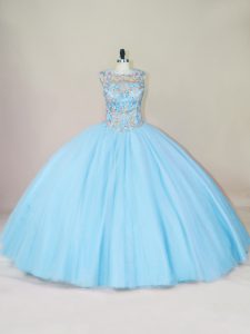 Shining Blue Scoop Lace Up Beading Quinceanera Dress Sleeveless
