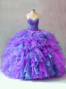 Dramatic Multi-color Ball Gowns Organza Sweetheart Sleeveless Beading and Appliques and Ruffles Floor Length Lace Up Quinceanera Dresses