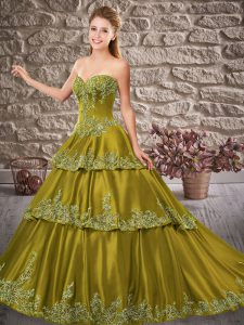 Popular Sleeveless Brush Train Lace Up Appliques Quinceanera Dress