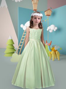 Yellow Green Scoop Zipper Lace and Bowknot Flower Girl Dresses for Less Sleeveless