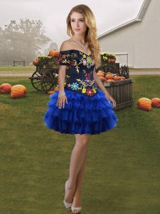 Edgy Royal Blue Prom Dresses Prom and Party with Embroidery and Ruffled Layers Off The Shoulder Sleeveless Lace Up