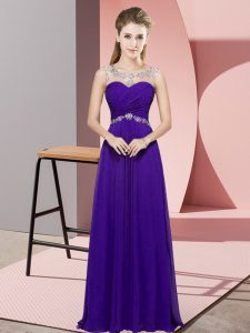 Fantastic Floor Length Empire Sleeveless Purple Prom Evening Gown Backless