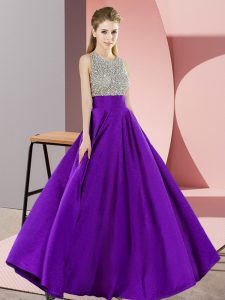 Elastic Woven Satin Scoop Sleeveless Backless Beading in Purple