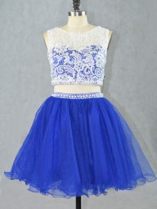 Royal Blue Sleeveless Organza Zipper Prom Dresses for Prom and Party and Military Ball