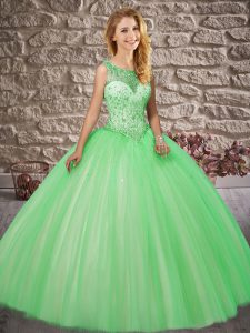 Nice Green Scoop Neckline Beading Quinceanera Gowns Sleeveless Backless