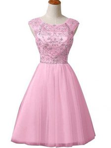 Perfect Sleeveless Mini Length Beading Zipper Homecoming Dress with Baby Pink