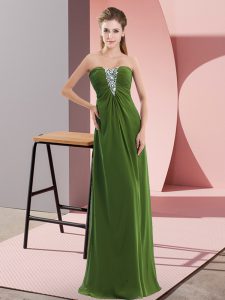 Affordable Floor Length Zipper Prom Dresses Olive Green for Prom and Party with Beading