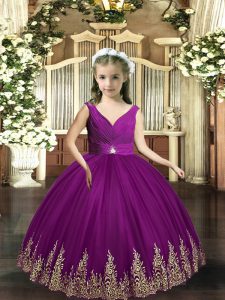 Custom Designed Sleeveless Backless Floor Length Embroidery Kids Formal Wear