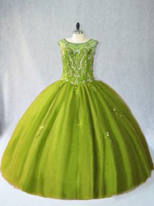 Olive Green Sleeveless Tulle Lace Up Quinceanera Gowns for Sweet 16 and Quinceanera