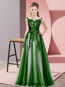 Floor Length Empire Sleeveless Green Damas Dress Zipper