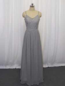 New Arrival Chiffon Straps Sleeveless Zipper Beading and Lace Dress for Prom in Grey