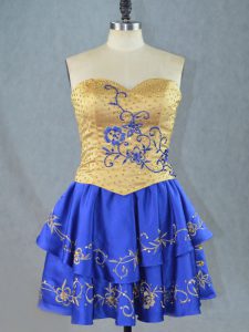 New Arrival Sweetheart Sleeveless Mini Length Beading and Embroidery Royal Blue Satin