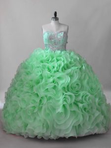 Fine Sleeveless Brush Train Lace Up Beading Quinceanera Dress