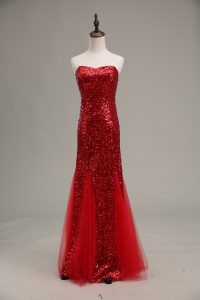 High Quality Red Evening Dresses Prom and Party and Military Ball with Sequins Sweetheart Sleeveless Zipper