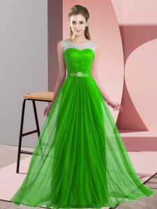 Dramatic Green Sleeveless Beading Floor Length Quinceanera Court Dresses