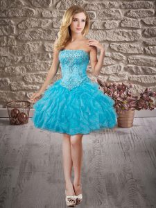 Amazing Sleeveless Lace Up Mini Length Beading and Ruffles