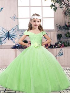 Most Popular Sleeveless Lace and Belt Floor Length Pageant Gowns For Girls