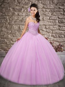 Spectacular Beading 15th Birthday Dress Lilac Lace Up Sleeveless Floor Length