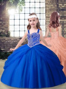 Beading Kids Formal Wear Royal Blue Lace Up Sleeveless Floor Length
