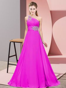 Noble One Shoulder Sleeveless Chiffon Beading and Ruching Lace Up