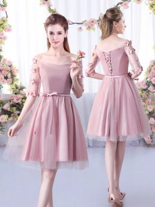 Custom Design Half Sleeves Belt Lace Up Wedding Guest Dresses